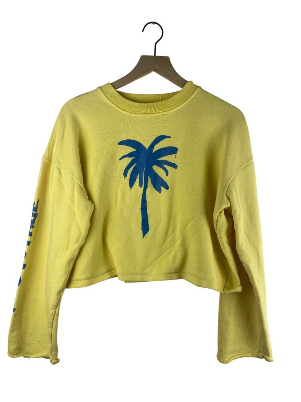 Kerri Rosenthal Mick Palm Tree Cropped Sweatshirt Yellow Crop Sweatshirt Large
